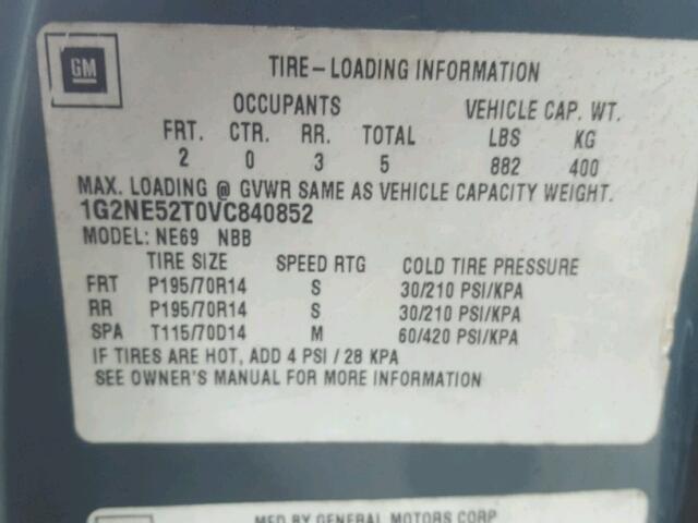 1G2NE52T0VC840852 - 1997 PONTIAC GRAND AM S მწვანე ფოტო 10