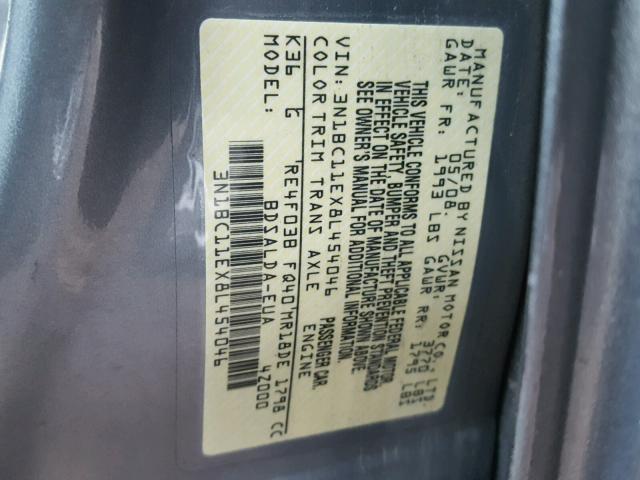 3N1BC11EX8L454046 - 2008 NISSAN VERSA S SILVER photo 10