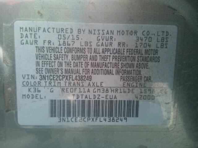 3N1CE2CPXFL438249 - 2015 NISSAN VERSA NOTE SILVER photo 10