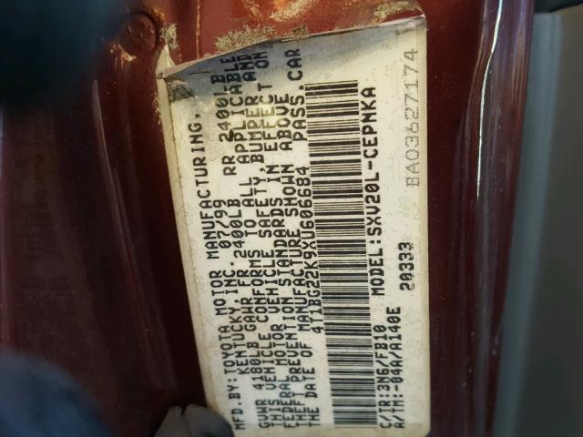 4T1BG22K9XU606684 - 1999 TOYOTA CAMRY CE MAROON photo 10