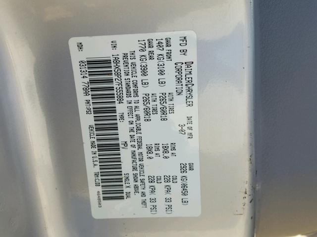 1A8HX58P27F555884 - 2007 CHRYSLER ASPEN LIMI SILVER photo 10