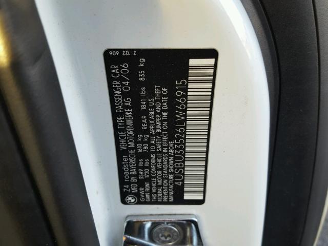 4USBU33526LW66915 - 2006 BMW Z4 3.0 Ақ фото 10
