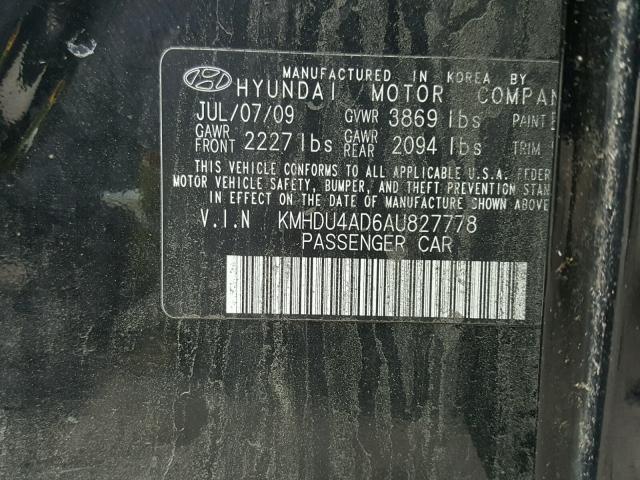 KMHDU4AD6AU827778 - 2010 HYUNDAI ELANTRA BL BLACK photo 10