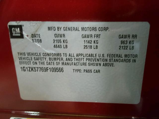 1G1ZK57769F109566 - 2009 CHEVROLET MALIBU LTZ 栗色 照片 10