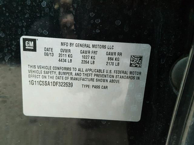 1G11C5SA1DF322639 - 2013 CHEVROLET MALIBU 1LT 黑色 照片 10
