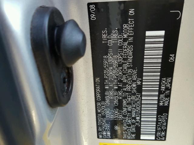 JTJHW31U582063547 - 2008 LEXUS RX 400H SILVER photo 10