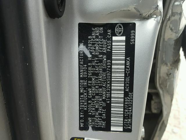 4T1BE32K45U977499 - 2005 TOYOTA CAMRY LE SILVER photo 10