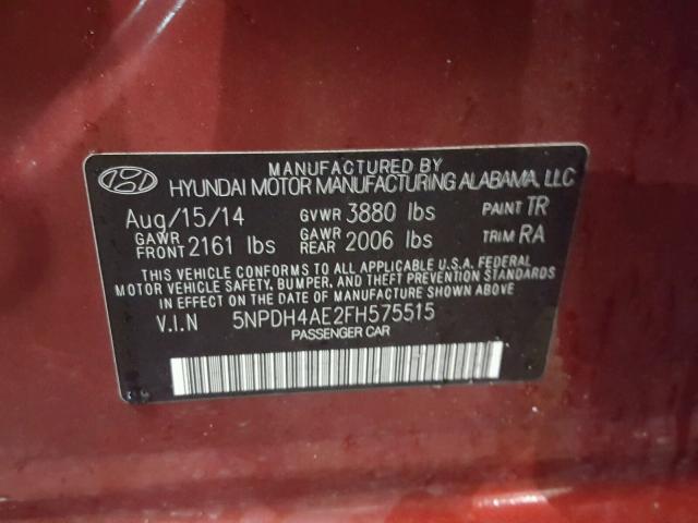 5NPDH4AE2FH575515 - 2015 HYUNDAI ELANTRA SE BURGUNDY photo 10