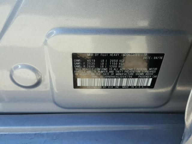 4S3BNBN6XG3056796 - 2016 SUBARU LEGACY 2.5 SILVER photo 10