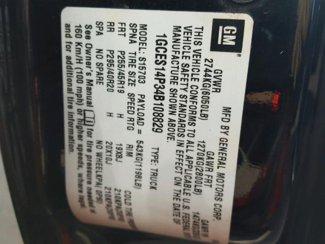 1GCES14P34B108829 - 2004 CHEVROLET SSR 黑色 照片 10