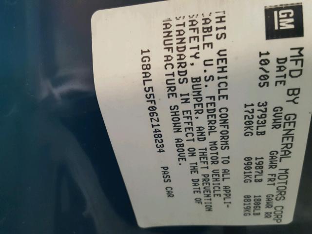 1G8AL55F06Z148234 - 2006 SATURN ION LEVEL BLACK photo 10