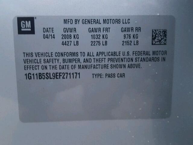 1G11B5SL9EF271171 - 2014 CHEVROLET MALIBU LS 银色 照片 10