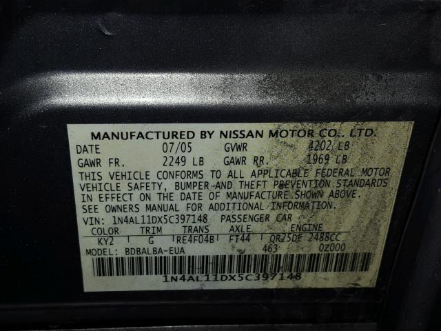 1N4AL11DX5C397148 - 2005 NISSAN ALTIMA S TAN photo 10