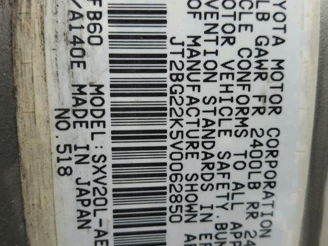 JT2BG22K5V0062850 - 1997 TOYOTA CAMRY LE ვერცხლისფერი ფოტო 10