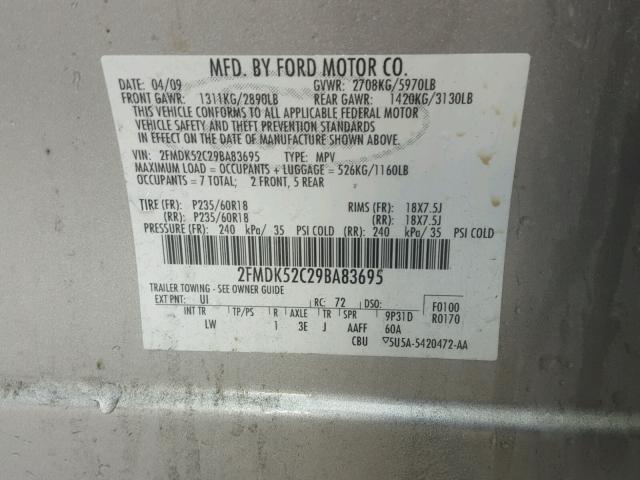 2FMDK52C29BA83695 - 2009 FORD FLEX SEL Gümüş foto 10