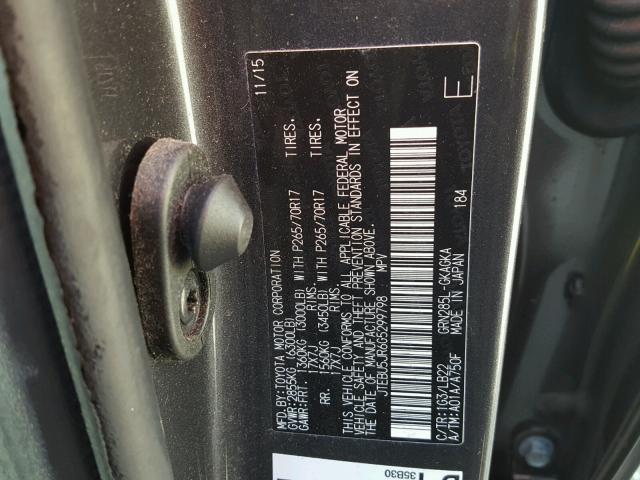 JTEBU5JR6G5299798 - 2016 TOYOTA 4RUNNER SR GRAY photo 10