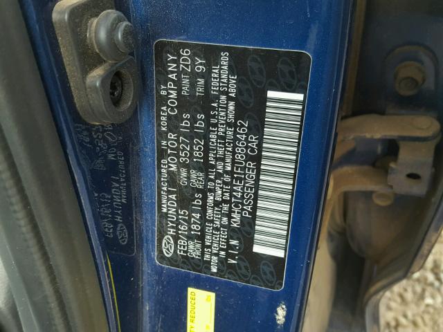 KMHCT4AE1FU886462 - 2015 HYUNDAI ACCENT GLS BLUE photo 10