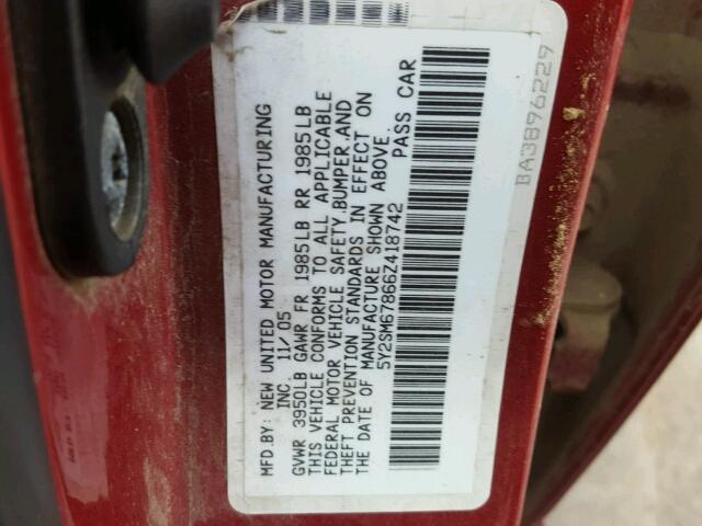 5Y2SM67866Z418742 - 2006 PONTIAC VIBE RED photo 10