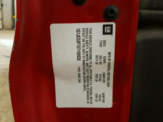 1G1JC52F737199028 - 2003 CHEVROLET CAVALIER RED photo 10