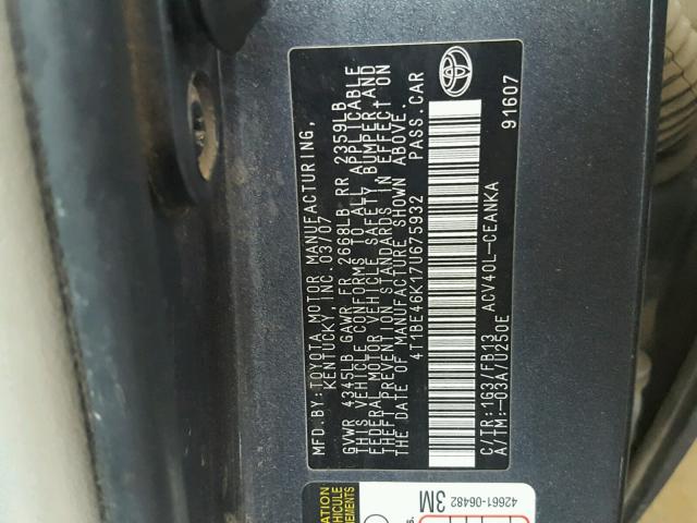 4T1BE46K17U675932 - 2007 TOYOTA CAMRY NEW GRAY photo 10