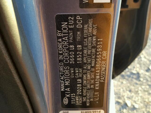 KNADM4A38G6659311 - 2016 KIA RIO LX Կապույտ լուսանկար 10