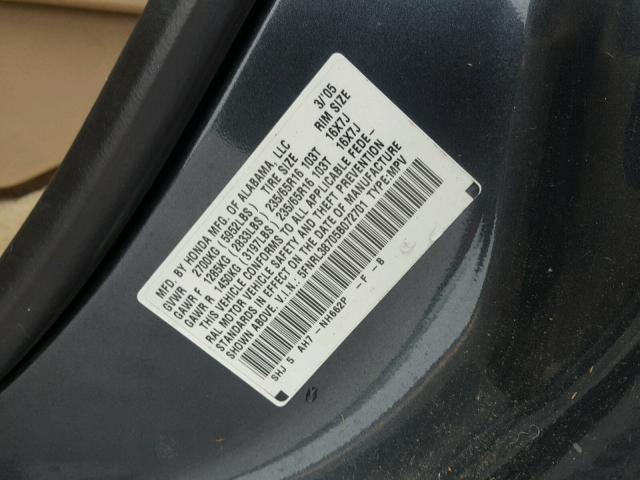 5FNRL38705B072701 - 2005 HONDA ODYSSEY EX GRAY photo 10