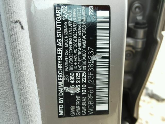 WDBRF61J23F385237 - 2003 MERCEDES-BENZ C 240 SILVER photo 10