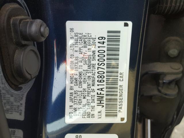 JHMFA16807S000149 - 2007 HONDA CIVIC EX أزرق صورة 10