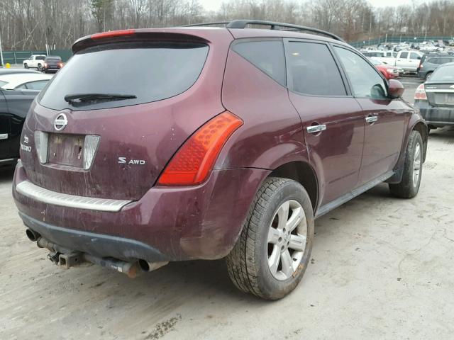 JN8AZ08W67W600410 - 2007 NISSAN MURANO SL MAROON photo 4