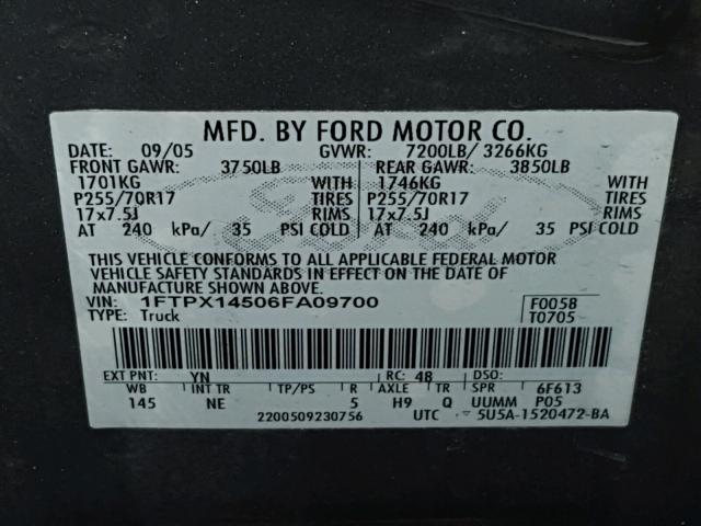 1FTPX14506FA09700 - 2006 FORD F150 Srebrny zdjęcie 10