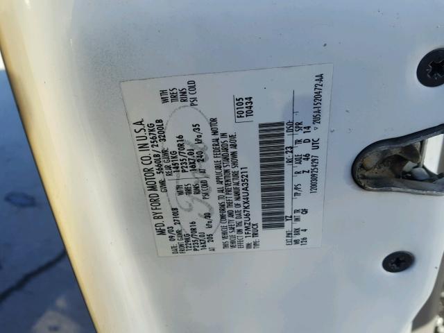 1FMZU67KX4UA35211 - 2004 FORD EXPLORER S WHITE photo 10