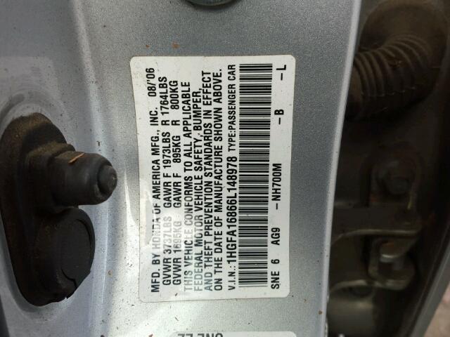 1HGFA16866L148978 - 2006 HONDA CIVIC EX 银色 照片 10