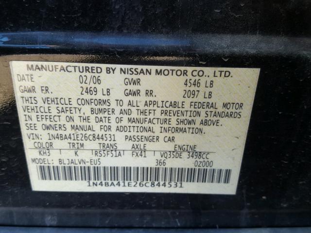 1N4BA41E26C844531 - 2006 NISSAN MAXIMA SE BLACK photo 10