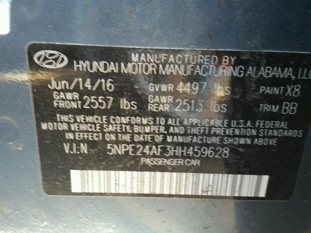 5NPE24AF3HH459628 - 2017 HYUNDAI SONATA SE BLUE photo 10