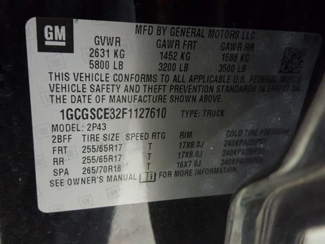 1GCGSCE32F1127610 - 2015 CHEVROLET COLORADO Z BLACK photo 10