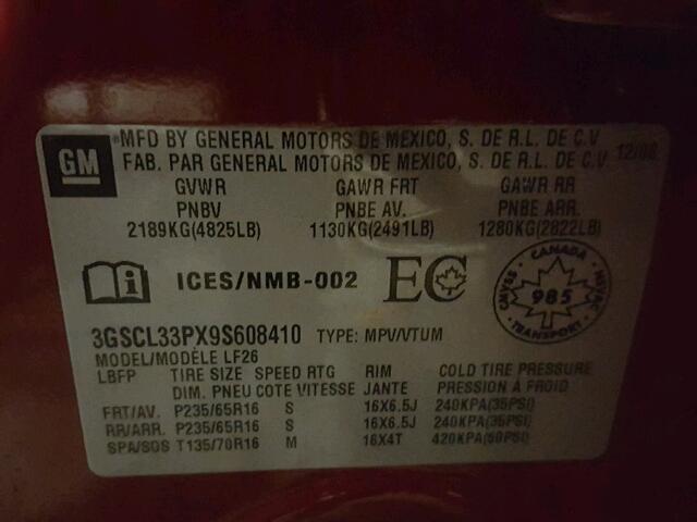 3GSCL33PX9S608410 - 2009 SATURN VUE XE RED photo 10