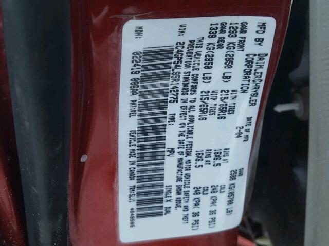 2C4GP54L95R142775 - 2005 CHRYSLER TOWN & COU Qırmızı foto 10