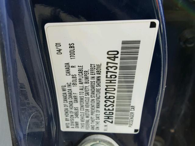 2HGES26701H573740 - 2001 HONDA CIVIC EX 蓝色 照片 10