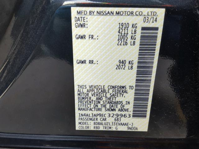 1N4AL3AP9EC329963 - 2014 NISSAN ALTIMA 2.5 CHARCOAL photo 10