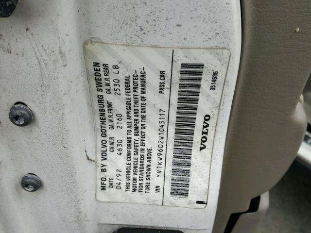 YV1KW9602W1045117 - 1998 VOLVO V90 WHITE photo 10