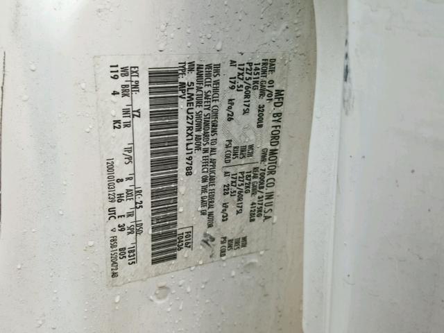 5LMEU27RX1LJ19788 - 2001 LINCOLN NAVIGATOR WHITE photo 10