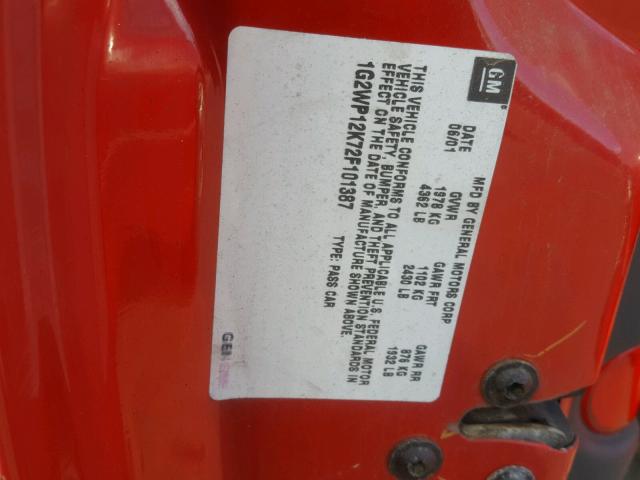 1G2WP12K72F101387 - 2002 PONTIAC GRAND PRIX წითელი ფოტო 10