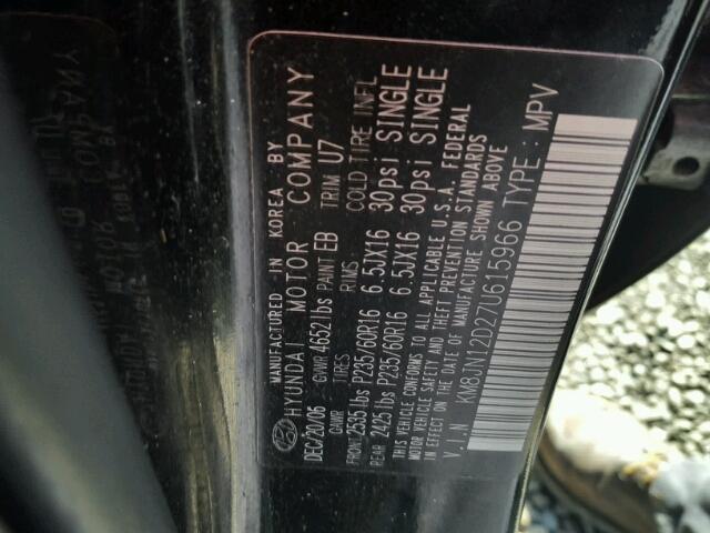 KM8JN12D27U615966 - 2007 HYUNDAI TUCSON SE BLACK photo 10