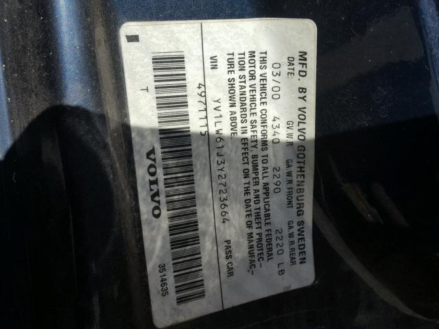 YV1LW61J3Y2723664 - 2000 VOLVO V70 BASE BLUE photo 10