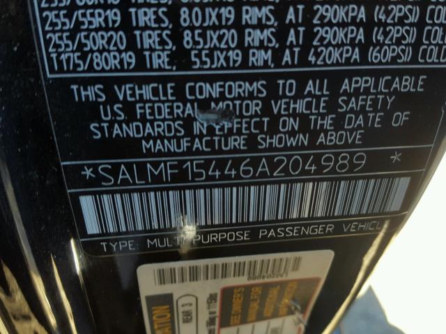 SALMF15446A204989 - 2006 LAND ROVER RANGE ROVE BLUE photo 10