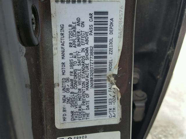 1NXBR32E07Z773882 - 2007 TOYOTA COROLLA CE GRAY photo 10