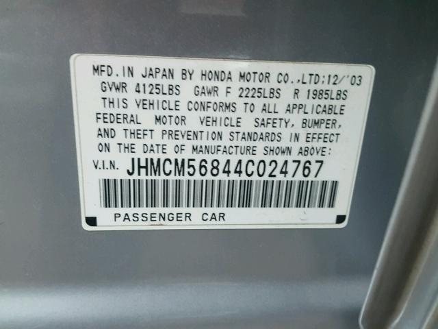 JHMCM56844C024767 - 2004 HONDA ACCORD EX SILVER photo 10