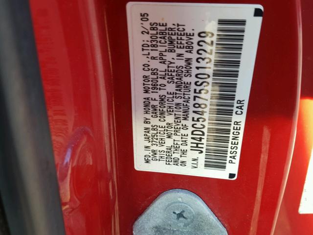 JH4DC54875S013229 - 2005 ACURA RSX RED photo 10