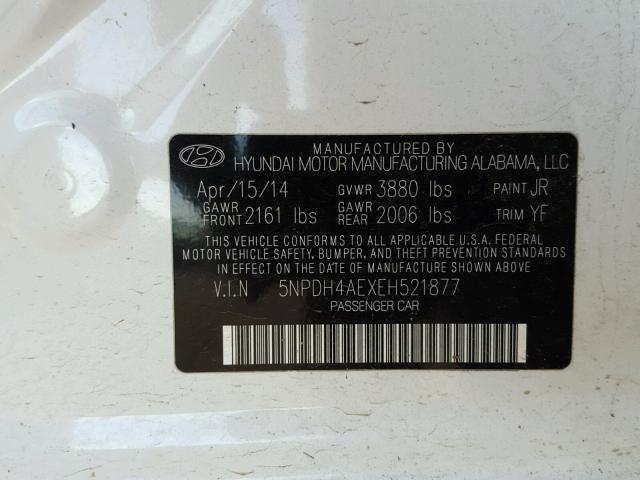 5NPDH4AEXEH521877 - 2014 HYUNDAI ELANTRA SE WHITE photo 10