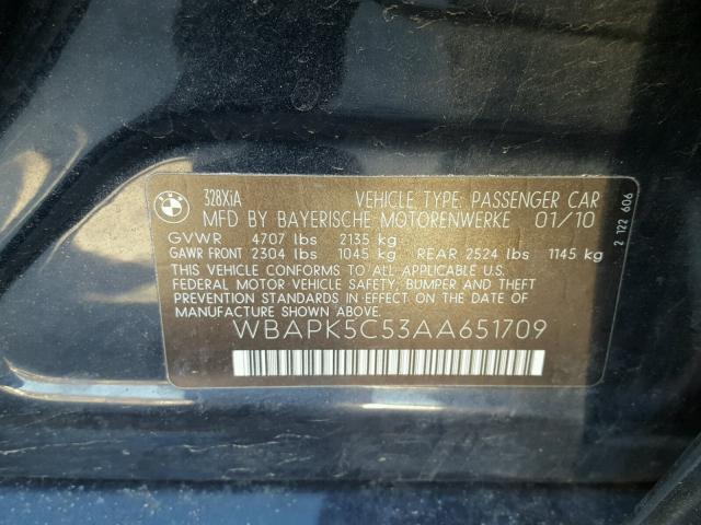 WBAPK5C53AA651709 - 2010 BMW 328 XI SUL BLUE photo 10